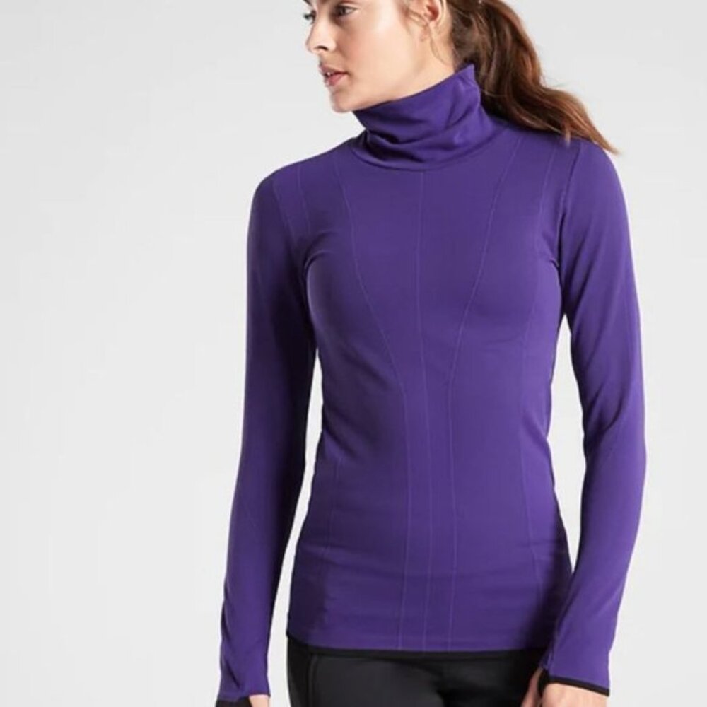 Athleta‎ Flurry Downslope Seamless Baselayer Turtleneck Top Cosmic Blue Small